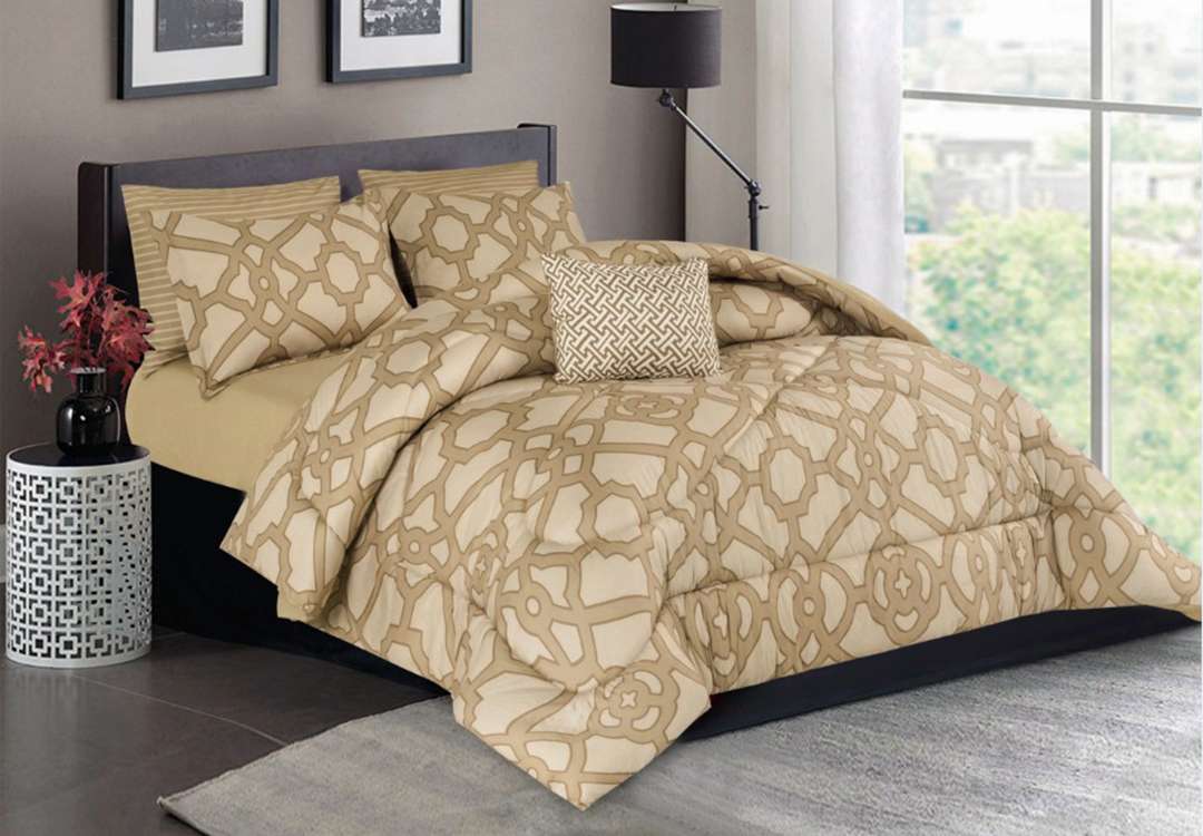 Valentini Printed Comforter Set 7 PCS - King Beige