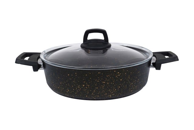 Granite Cooking Pot With Glass Lid - Black & Gold ( Medium )