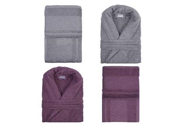 Maria Cotton Bathrobes Set 6 PCS - Purple & Grey