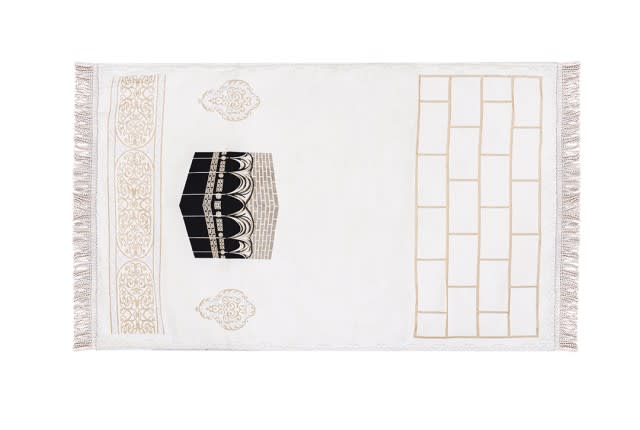 Armada Velvet Prayer Carpet With Bag- ( 115 X 70 ) cm - Cream
