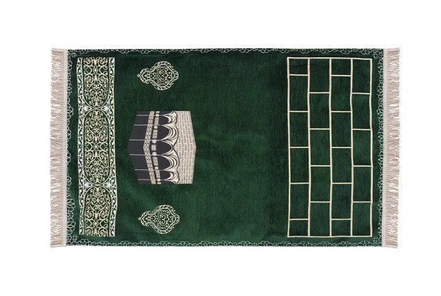 Armada Velvet Prayer Carpet With Bag - ( 115 X 70 ) cm - Green