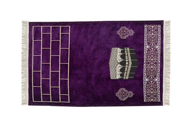 Armada Velvet Prayer Carpet With Bag  - ( 115 X 70 ) cm - Purple