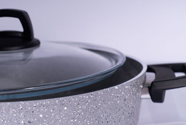 Granite Cooking Pot With Glass Lid - Grey & Black ( Medium )