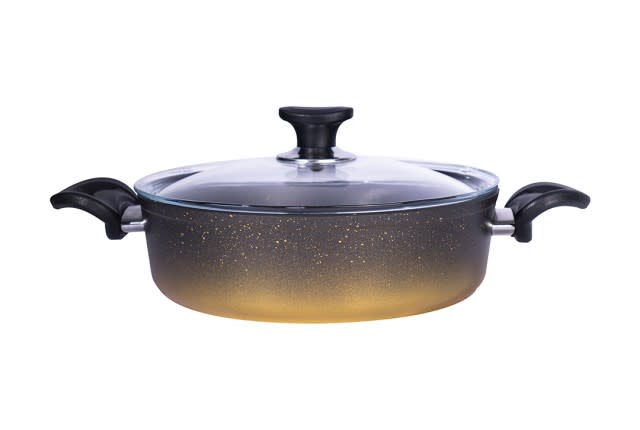 Granite Cooking Pot With Glass Lid - Gold & Black ( Medium )