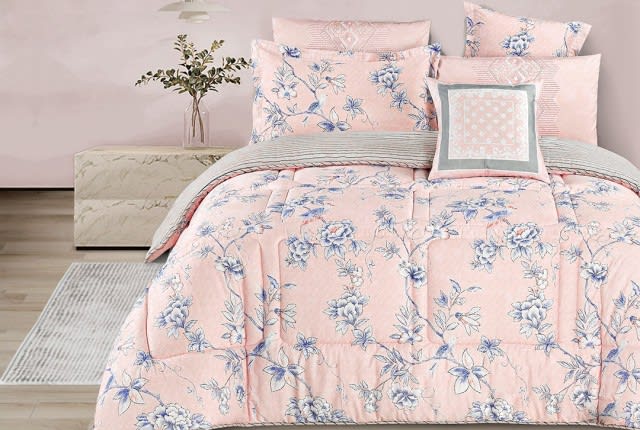 Savannah Cotton Comforter Set 7 PCS - King Pink & Blue