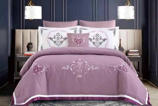 Andrea Embroidered Comforter Set 7 PCS - King Purple