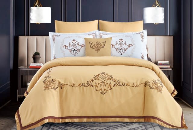 Andrea Embroidered Comforter Set 7 PCS - King Caramel