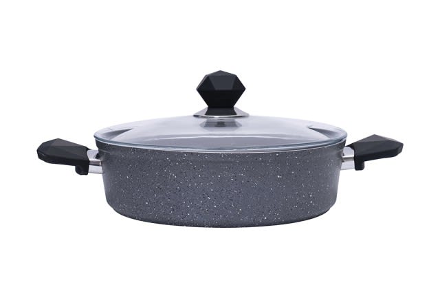 Granite Cooking Pot With Glass Lid - D.Grey & Black ( Medium )