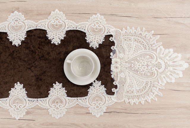 Turkish Embroidered Table Mat Set - 5 PCS D.Brown & Cream