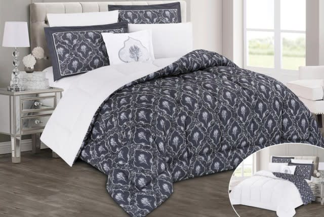 Marmaris Comforter Set 4 PCS - Single D.Grey & White