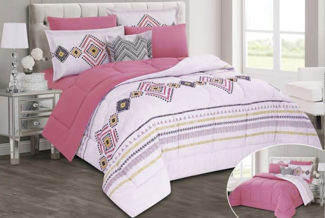 Marmaris Comforter Set 7 PCS - King Cream & Pink