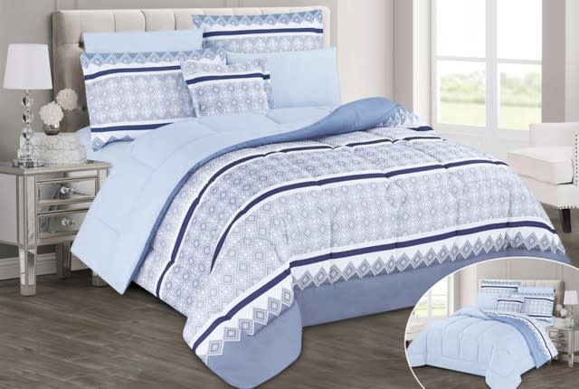 Marmaris Comforter Set 7 PCS - King Sky Blue & Grey