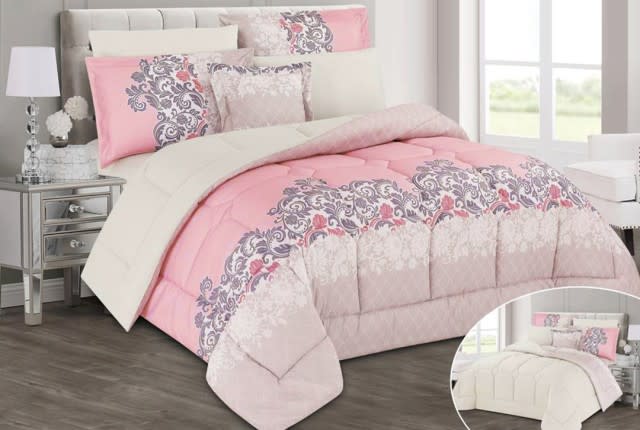 Marmaris Comforter Set 7 PCS - King Beige & Pink
