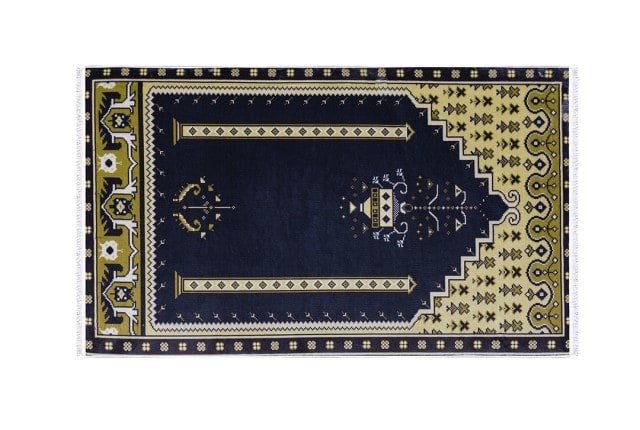 Memory Foam Prayer Carpet For Decor - Navi & Gold
