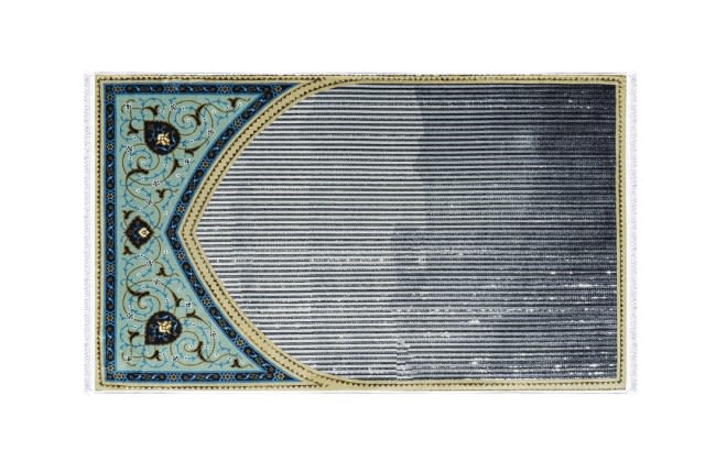 Memory Foam Prayer Carpet For Decor -  Blue & Grey