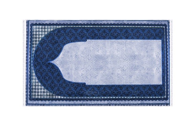 Memory Foam Prayer Carpet For Decor - Sliver & Blue