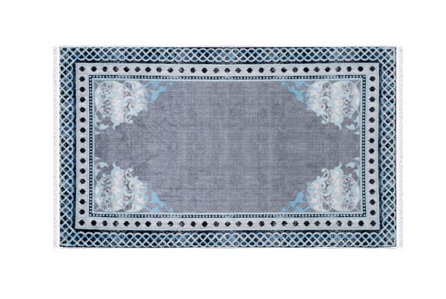Memory Foam Prayer Carpet For Decor - Grey & Sky Blue
