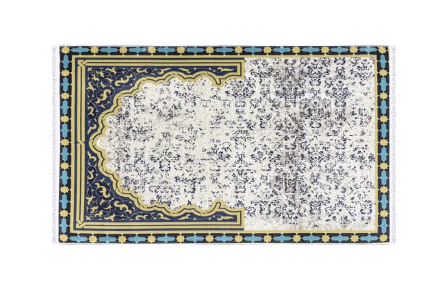 Memory Foam Prayer Carpet For Decor - Cream & Gold & Black
