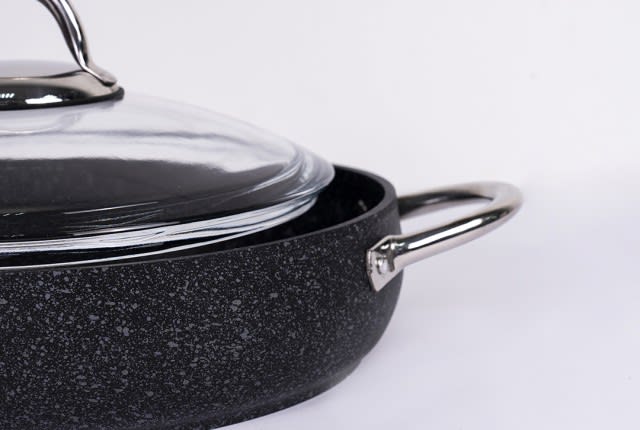 Granite Cooking Pot With Glass Lid - Grey & Silver ( Medium )