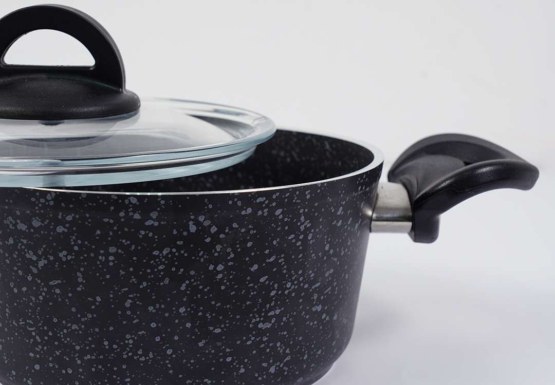 Granite Cooking Pot With Glass Lid - Black ( Medium )