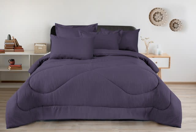 Armada Stripe Hotel Comforter Set 6 PCS - King D.Purple