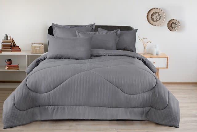 Armada Stripe Hotel Comforter Set 6 PCS - King Grey