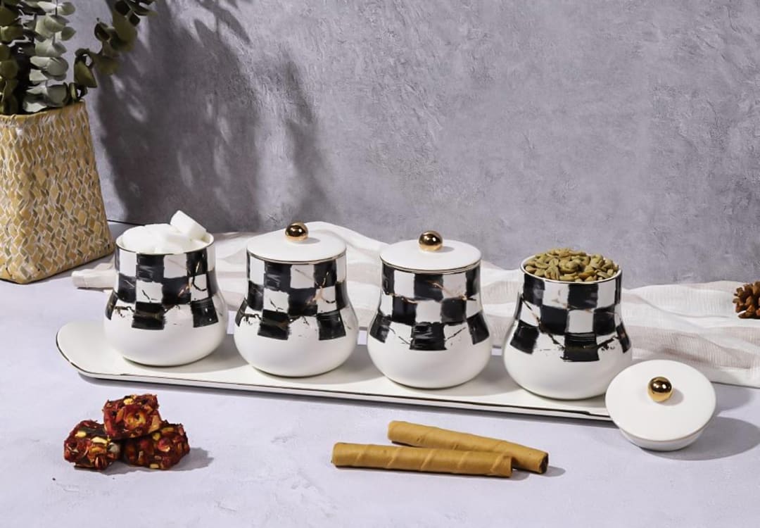 Canisters Spices Set 5 PCS - White & Black