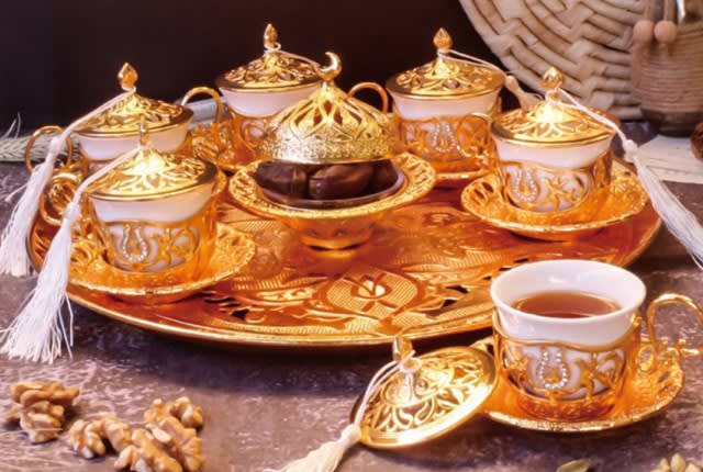 Turkish Arabic-Coffee Serving Set 14 Pieces - Gold