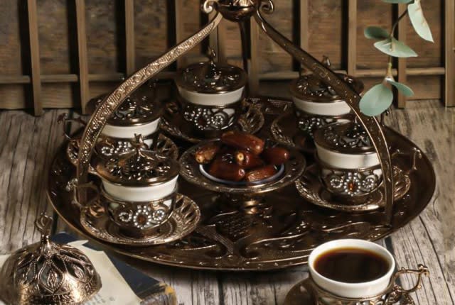 Turkish Arabic-Coffee Serving Set 14 Pieces - Bronze