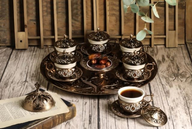 Turkish Arabic Coffee Serving Set 14 Pieces - Bronze