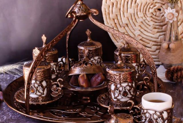 Turkish  Royal Coffee Serving Set 14 Pieces - Bronze