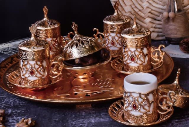 Turkish Royal Coffee Serving Set 14 Pieces - Gold