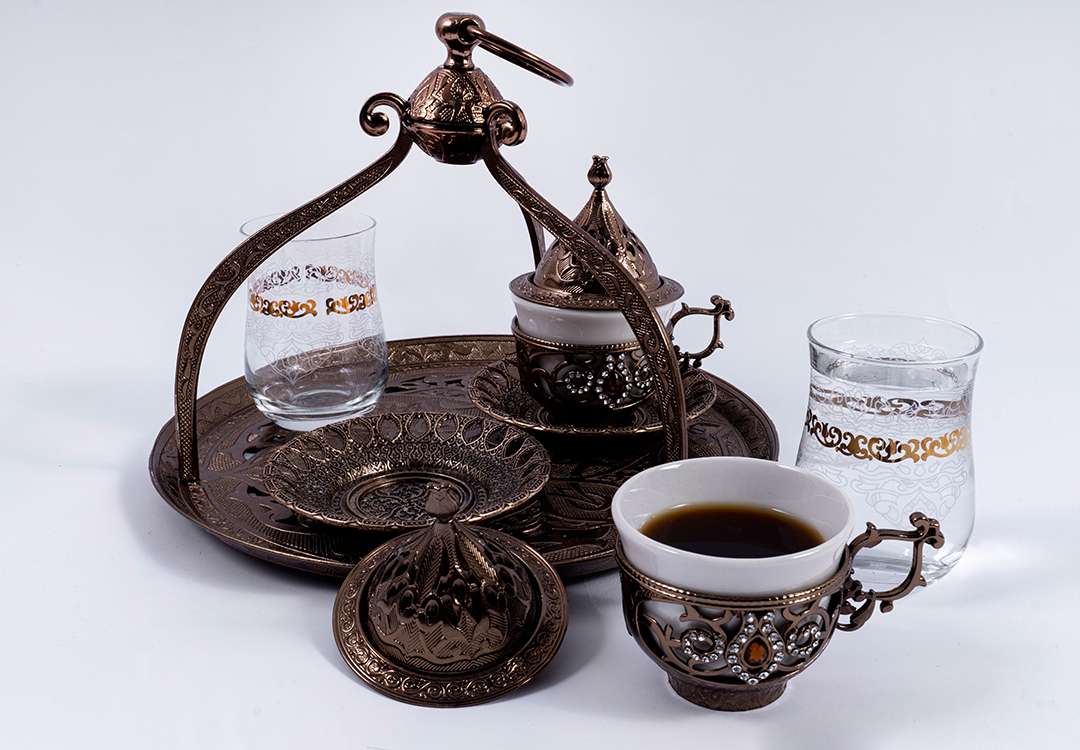 طقم ضيافة قهوة عربية تركي فاخر 7  قطعة - برونز