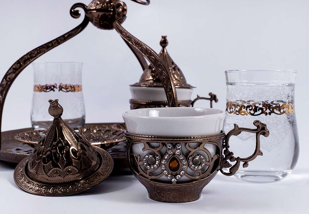 طقم ضيافة قهوة عربية تركي فاخر 7  قطعة - برونز