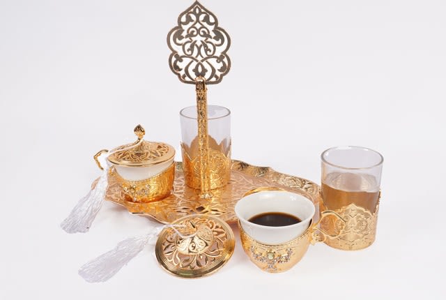 طقم ضيافة قهوة عربية تركي فاخر 5 قطعة - ذهبي