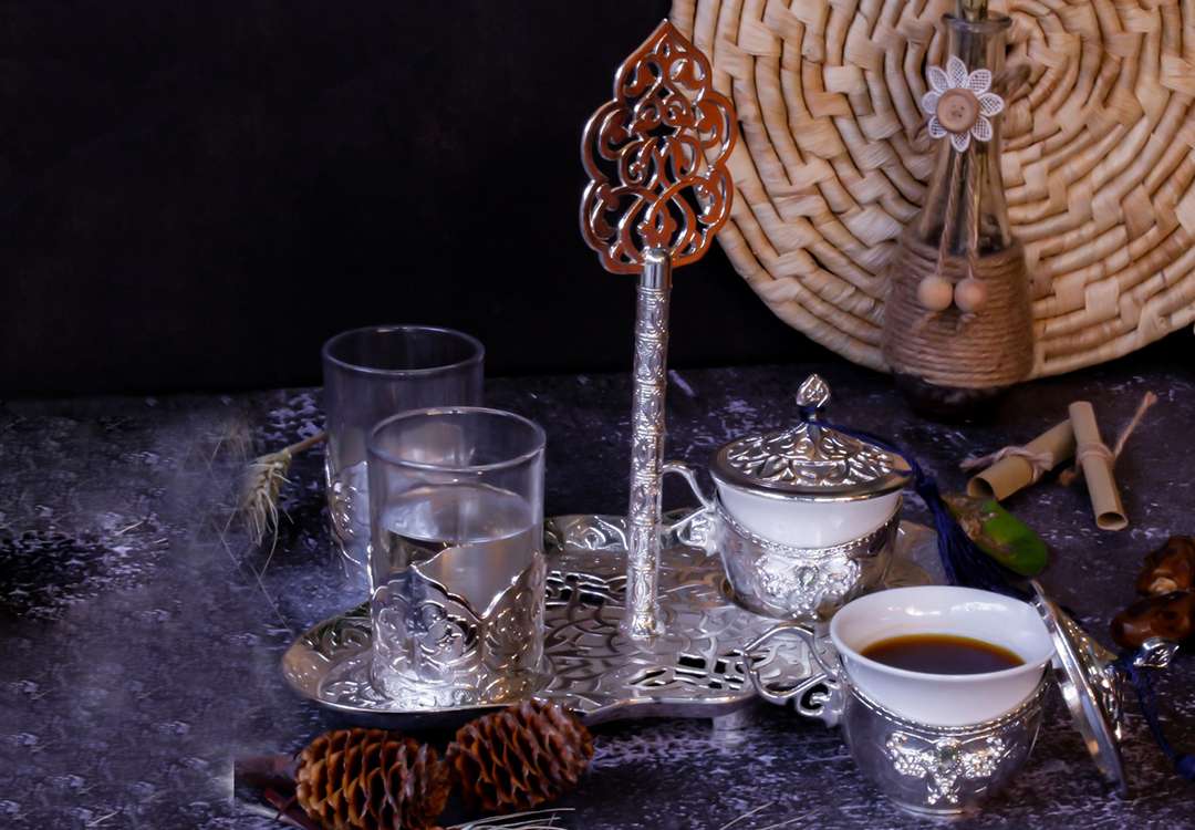 Royal Turkish Arabic Coffee Serving Set 5 PCS - Silver