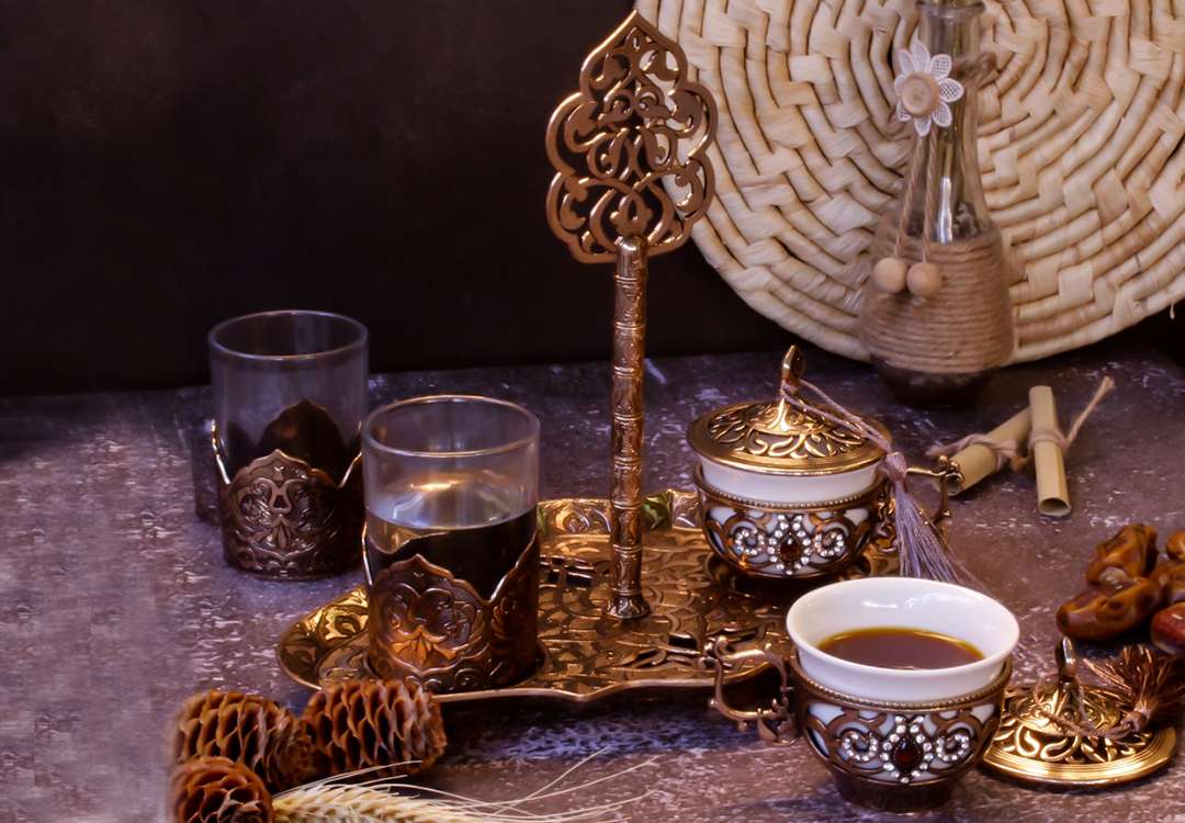 طقم ضيافة قهوة عربية تركي فاخر 5 قطعة - برونز