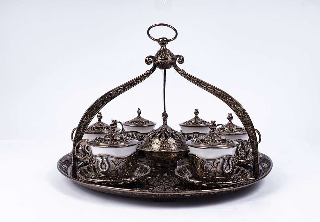 Royal Turkish Arabic Coffee Serving Set 14 Pieces - Bronze