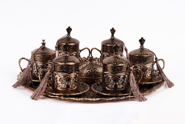 Turkish  Royal Coffee Serving Set 14 Pieces - Bronze