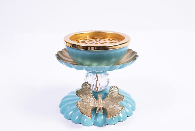 Luxury Incense Burner for Home - L.Blue & Gold