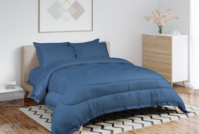 Valentini Striped Comforter Set 6 PCS - King D.Blue