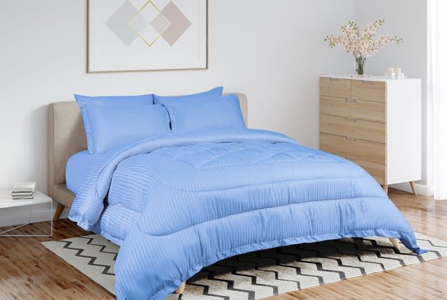 Valentini Striped Comforter Set 6 PCS - King L.Blue