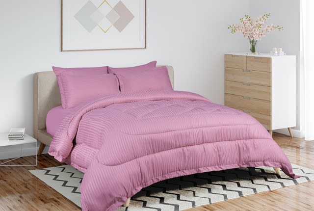 Valentini Striped Comforter Set 6 PCS - King Tea Rose