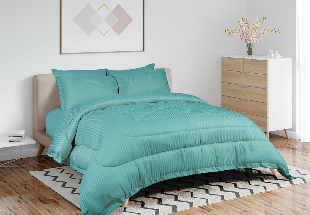 Valentini Striped Comforter Set 4 PCS - Single Green