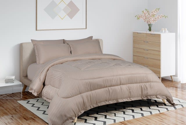Valentini Striped Comforter Set 4 PCS - Single Beige