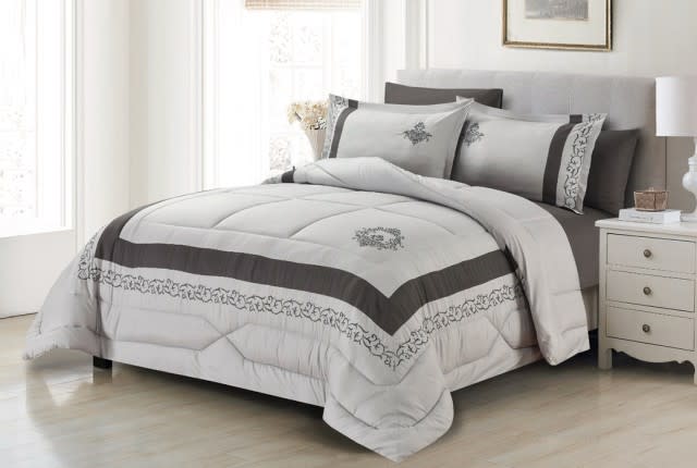 Valentini Embroidered Comforter Set 6 PCS - King Grey & Black