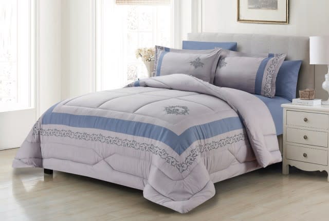 Valentini Embroidered Comforter Set 6 PCS - King L.Purple & Blue