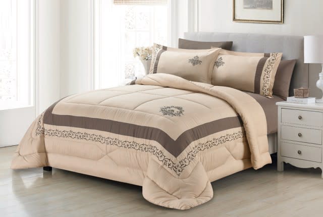Valentini Embroidered Comforter Set 6 PCS - King Beige & Brown