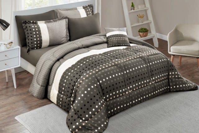 Valentini Comforter Set 7 PCS - King D.Grey & Silver