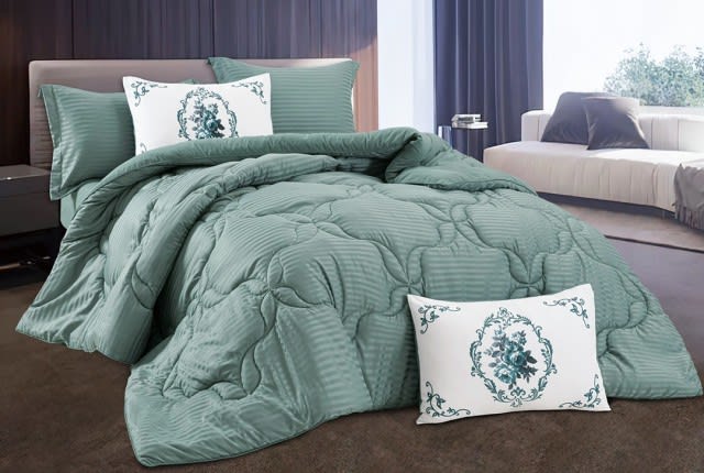 New Manilla Stripe Comforter Set 6 PCS - Queen Turquoise
